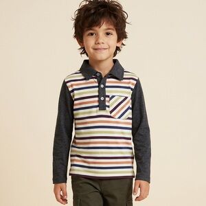 NWT Boys Long Sleeve Striped Polo Shirt - Size Small